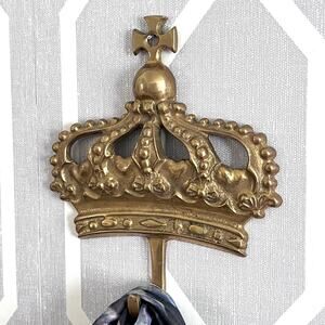 Vintage Brass Plate Crown Coat Hook Royal Regal Castlecore Princess Cross Patina
